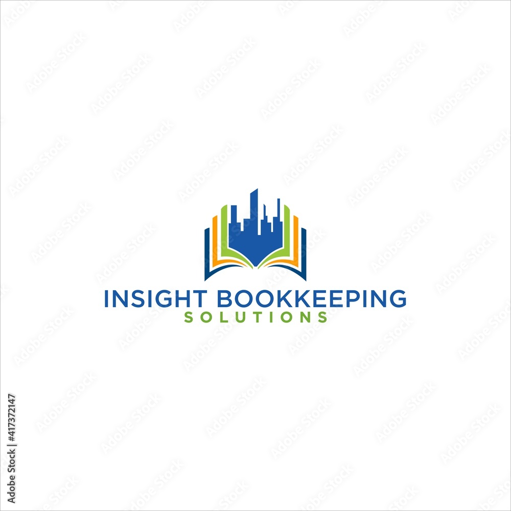 bookkeeping  logo design with city sky line vector template
