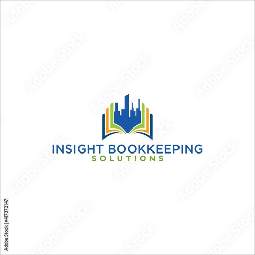 bookkeeping  logo design with city sky line vector template