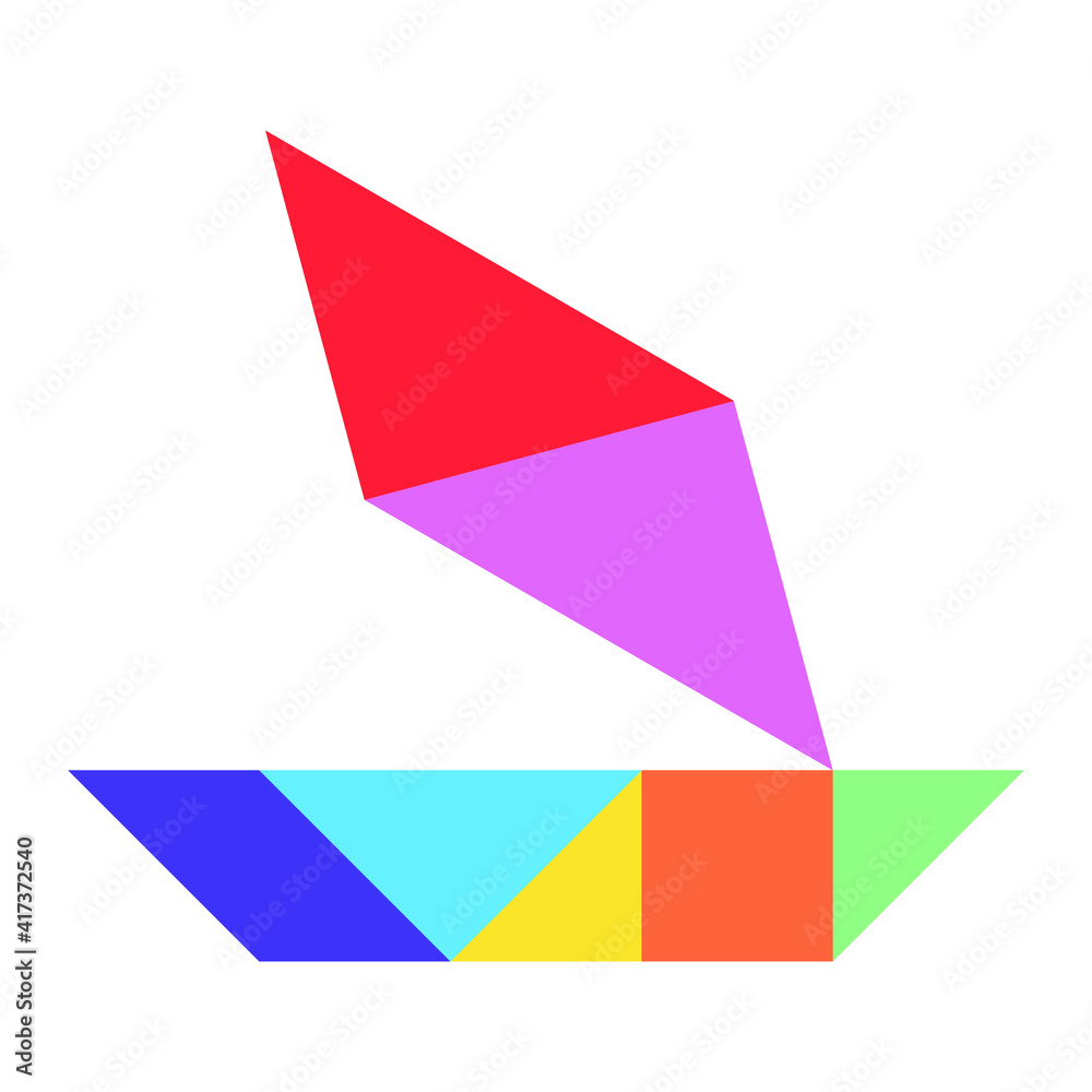 Color tangram puzzle in sailing boat shape on white background Color tangram puzzle in sailing boat shape on white background