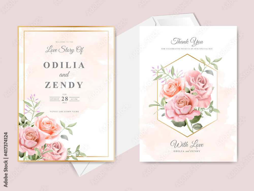 Beautiful wedding invitation card template with floral hand drawn