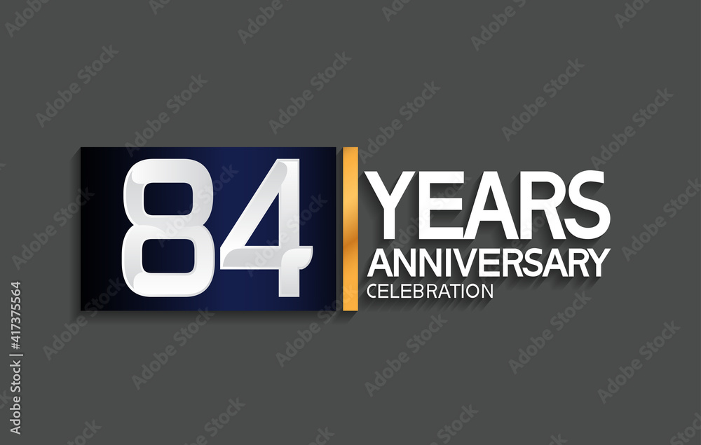 84 years anniversary logotype with blue and silver color with golden line for celebration moment