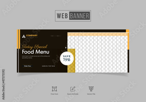 Horizontal web banner template for bakery shop banner