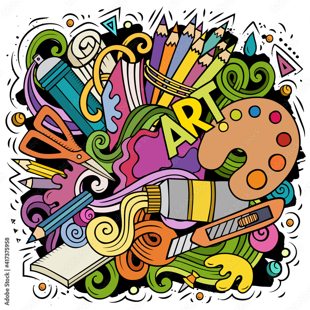 Fototapeta premium Artist cartoon doodle illustration. Funny Art design.