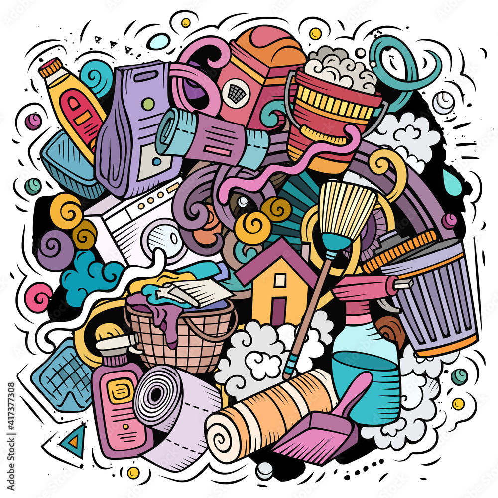 Cleaning cartoon vector doodle design Cleaning cartoon vector doodle design