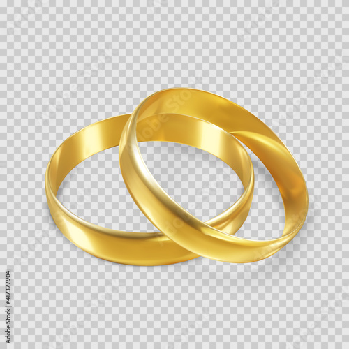 Couple of glossy golden rings. Ring symbol of wedding. Vector isolated