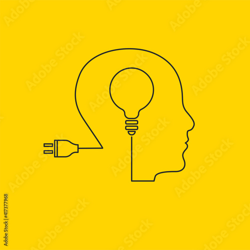 Brain activity, brainstorming concept. Light bulb in  mans brain