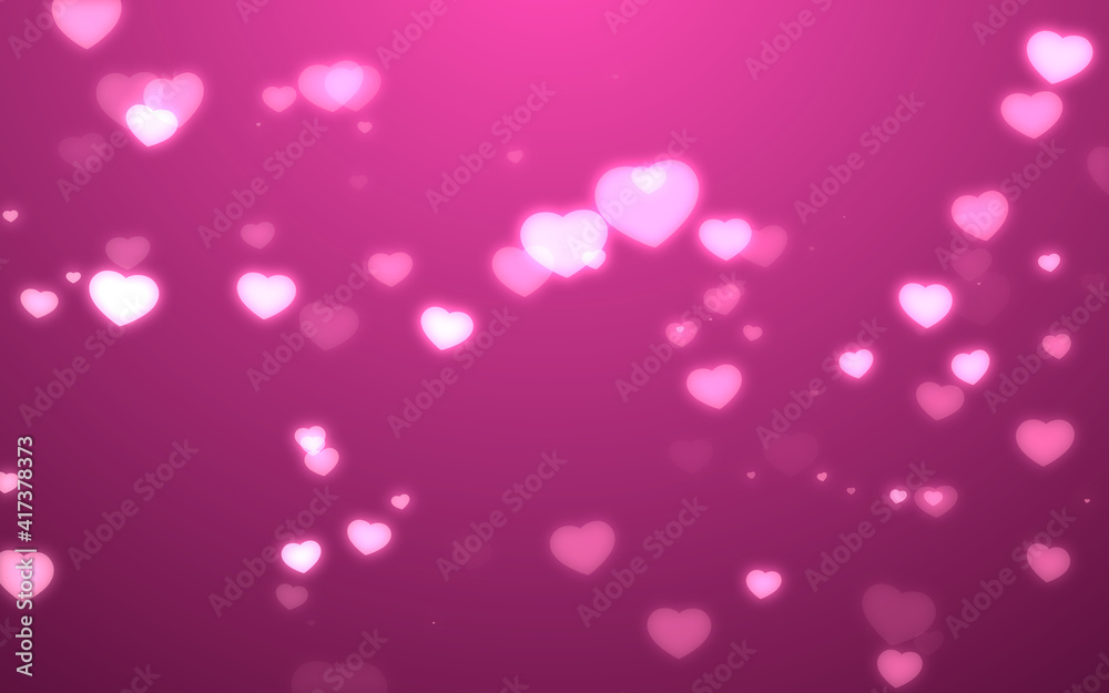 Valentine day pink hearts on purple background.