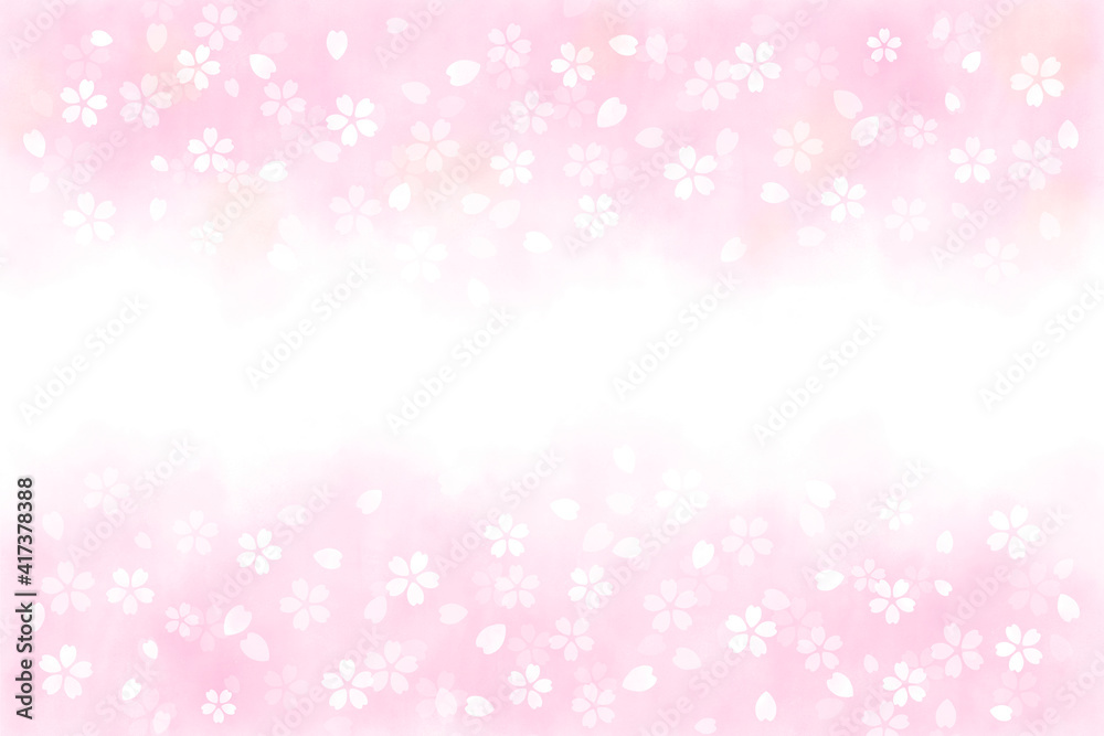 水彩風のピンクの桜　背景イラスト