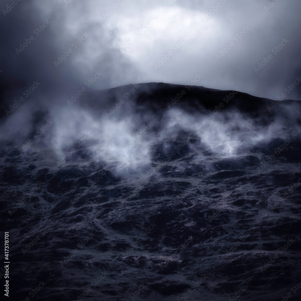 Obraz premium Clouds rolling over a mountain peak in the Scottish Highlands.Dark and dramatic landscape scene with atmospheric mood.