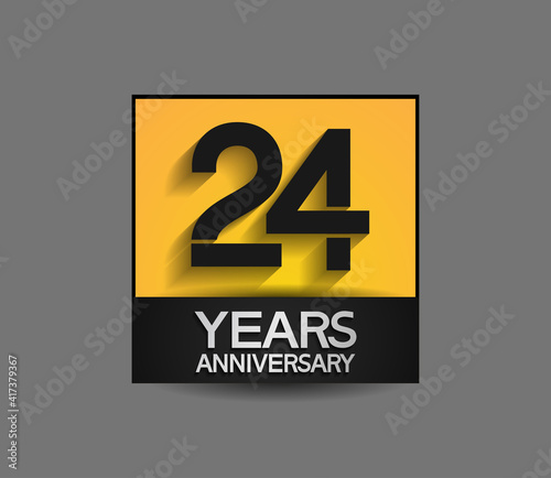 24 years anniversary in square yellow and black color composition for celebration moment