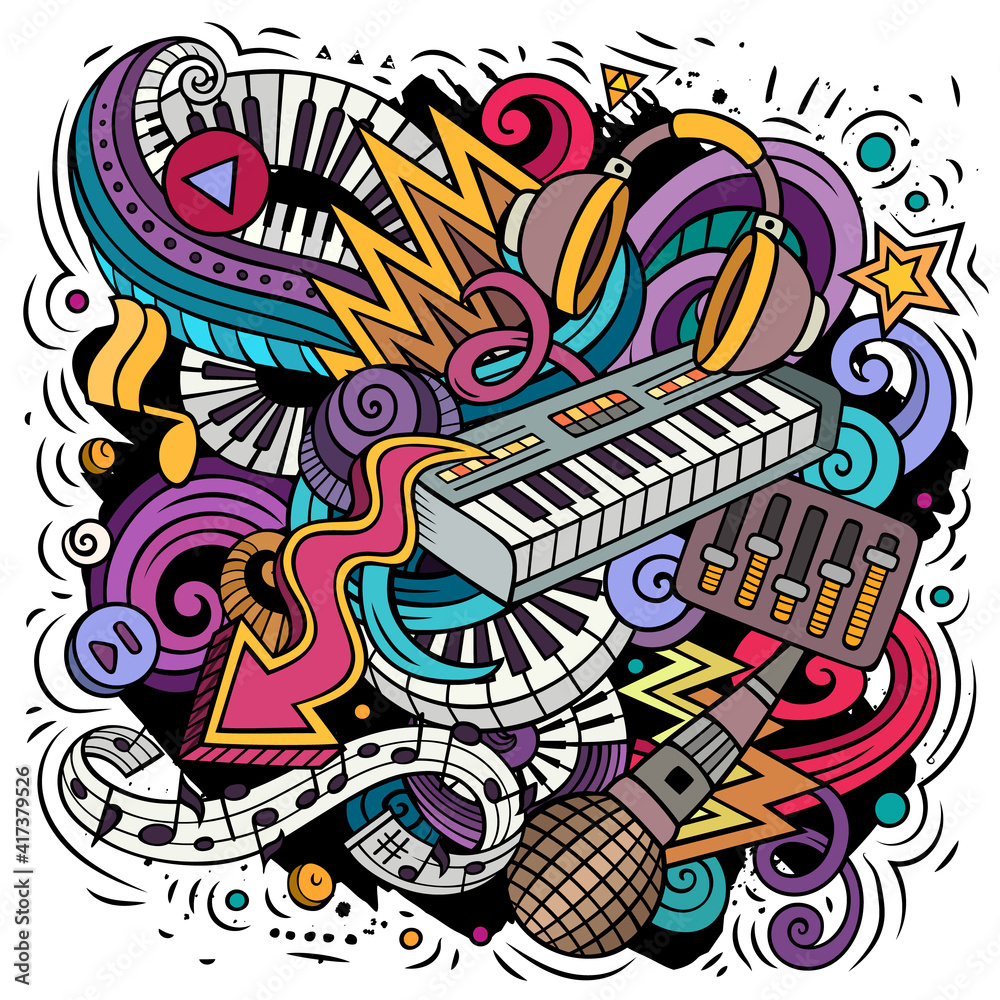 Cartoon vector doodles Disco music illustration