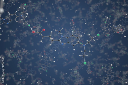 Molecule of Bendamustine. Molecular model, science related 3d rendering photo