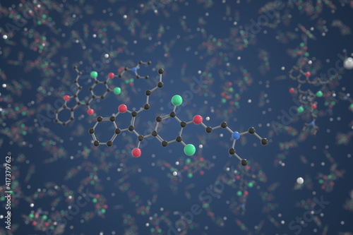 Molecule of Amiodarone. Molecular model, science related 3d rendering photo