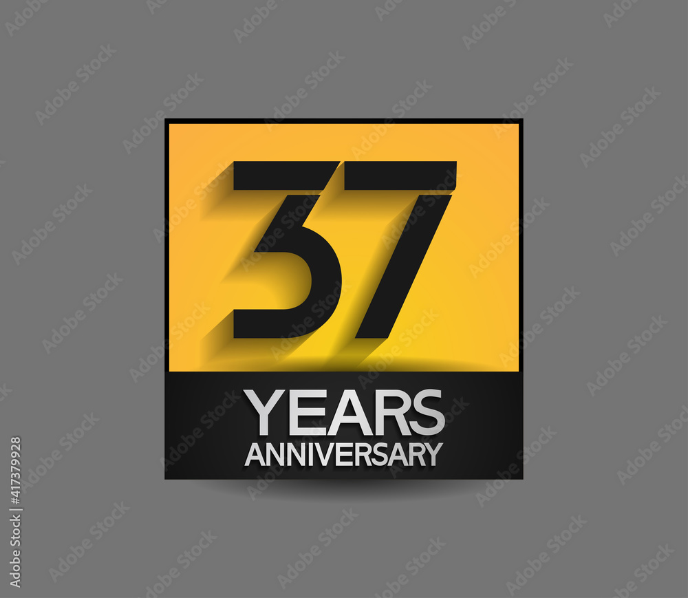 37 years anniversary in square yellow and black color composition for celebration moment 37 years anniversary in square yellow and black color composition for celebration moment