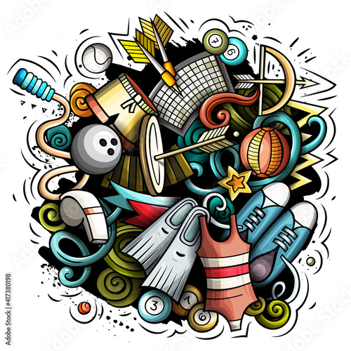 Sport cartoon doodle illustration. Funny Art design.