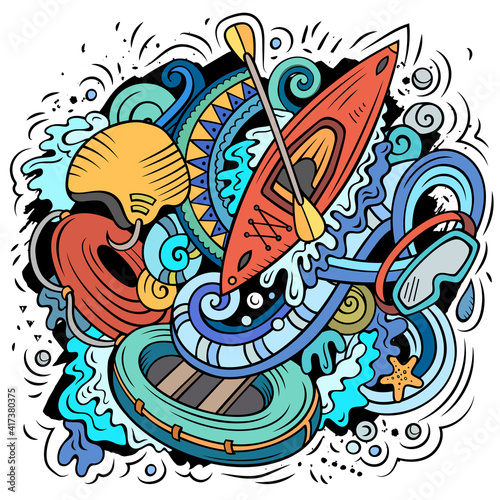 Summer sports cartoon doodle illustration. Funny design.