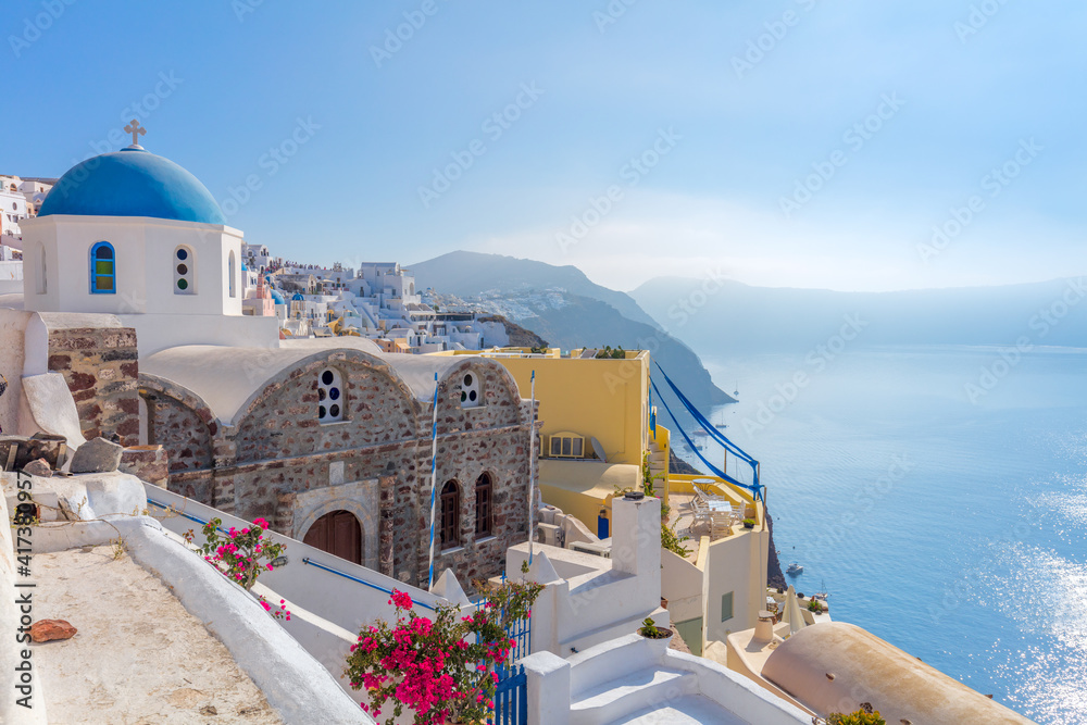 Beautiful day on famous Santorini island resort, traditional greek architecture, Oia, Greece