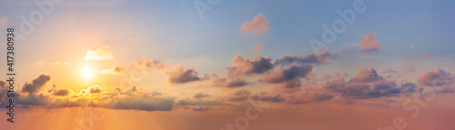 Obraz na płótnie Huge Panorama of Sunset Sunrise Sundown Sky with real sun w salonie