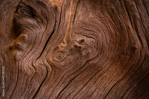 Old wood texture background with natural cracks. Dark brown wood plank is used for background.