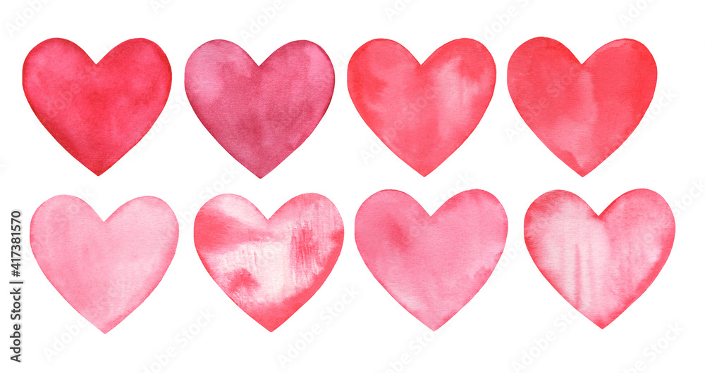 Watercolor Valentine's Pink Love Gentle Hearts isolated