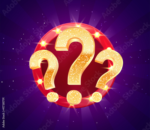 Winning gifts in lottery. Grand drawing. Mystery gift question marks on retro illuminated board vector illustration