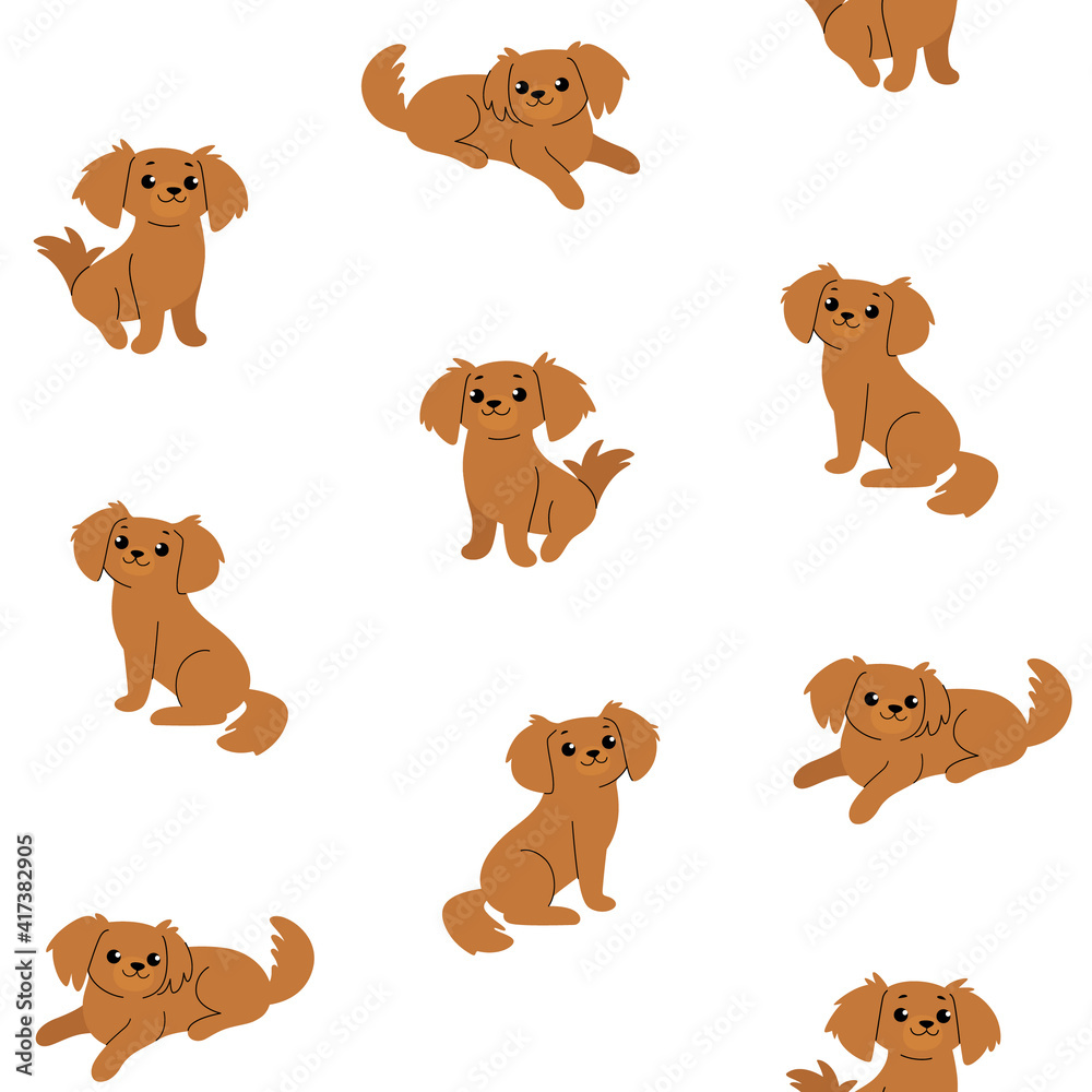 Fototapeta premium Cartoon happy dog - simple trendy pattern with animal. Flat illustration for prints, clothing, packaging and postcards. 