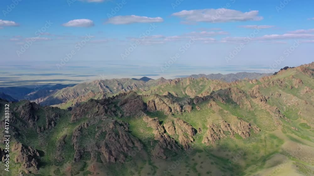 Aerial view of mountains landscape in Yol Valley, Mongolia, 4k Aerial view of mountains landscape in Yol Valley, Mongolia, 4k