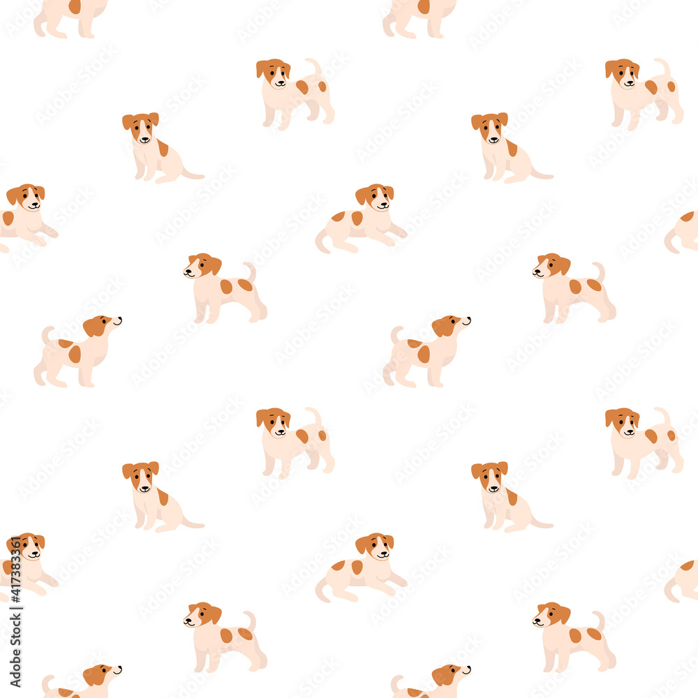 Cartoon happy jack russell terrier - simple trendy pattern with dogs. Flat illustration for prints, clothing, packaging and postcards. 
