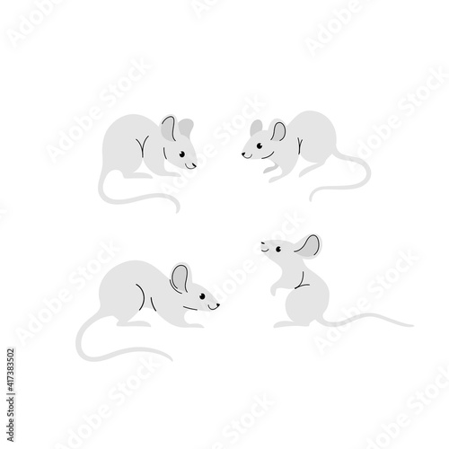 Cartoon mouse icon set. Cute animal character in different poses. Flat illustration for prints  clothing  packaging  stickers.