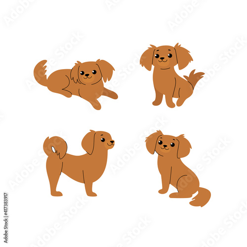 Cartoon dog icon set. Different poses of dog. Cute illustration for prints, clothing, packaging, stickers. © Lili Kudrili