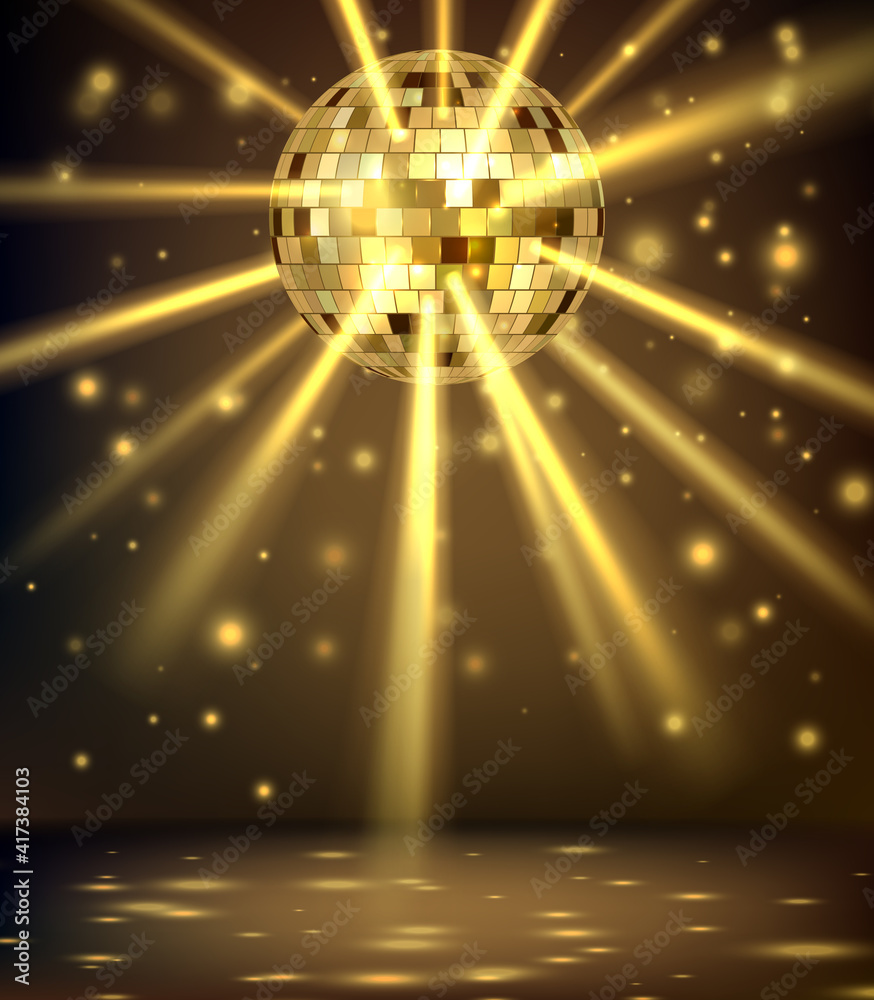 Night party background. Disco ball with reflected squares and triangles ...