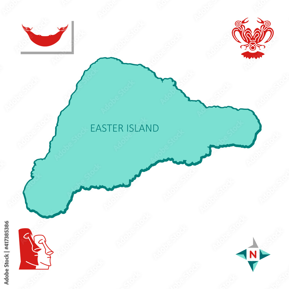 Simple outline map of Easter Island with National Symbols