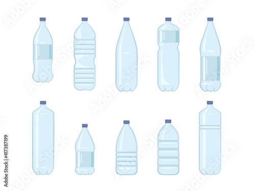 Set of water bottles. Drink bottles isolated vector illustration icons set. Bottle beverage, water drink plastic container