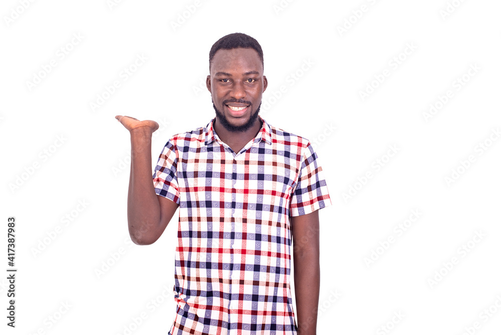 serious adult man showing empty palm. serious adult man showing empty palm.