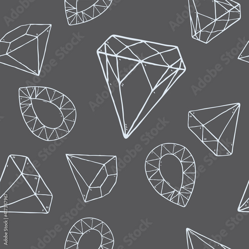 Hand drawn of diamond, vector illustration. Geometric seamless 