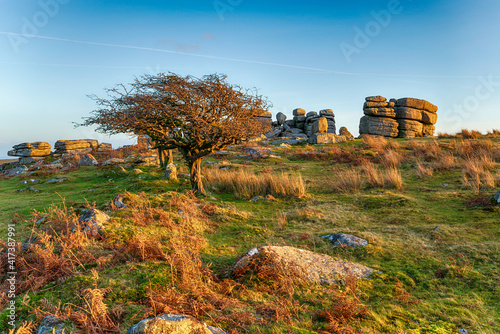 Combestone Tor near Hexworthy on Dartmoor photo