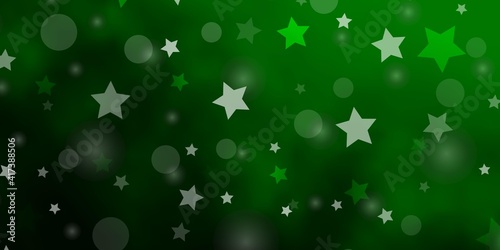 Light Green vector pattern with circles, stars.