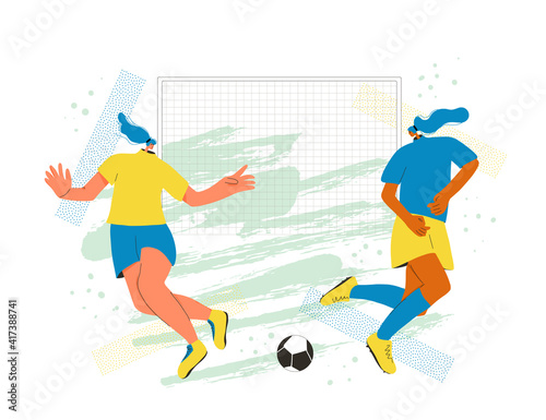 Female soccers flat player. Woman vector athlete