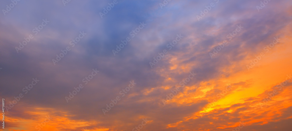 Bright red sky and sunrise. Wide photo.