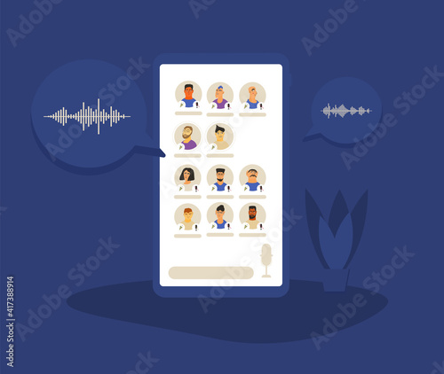 Social media networking app. Audio chat. Talking with friends with voice and phone. Online conference with different people.