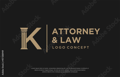 initials monogram K letter attorney and law business logo concept. design template, vector illustration.	
