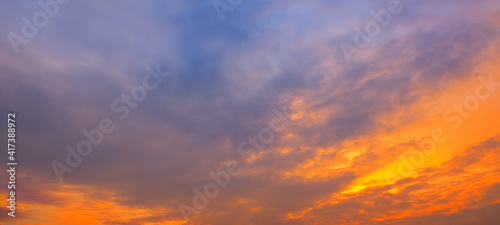 Bright red sky and sunrise. Wide photo.