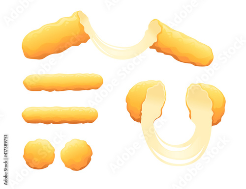Set of deep-fried breaded mozzarella cheese sticks fast food snack vector illustration isolated on white background