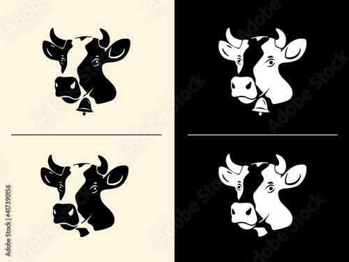 Silhouette of a cow head with a bell