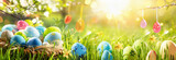 Spring Natural Background With Easter Eggs and Fresh Green Grass