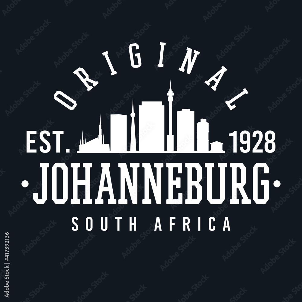 Fototapeta premium Johannesburg, South Africa Skyline Original. A Logotype Sports College and University Style. Illustration Design.