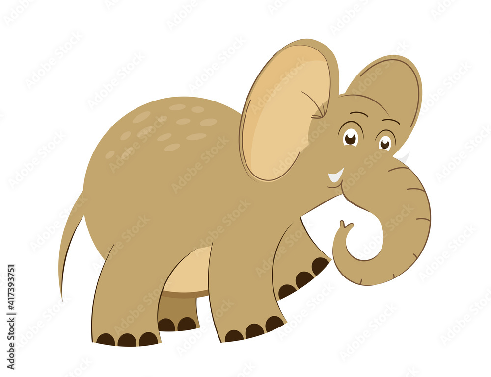 Cute baby elephant in cartoon style. Design of children’s clothing, toys, school supplies. Vector illustration