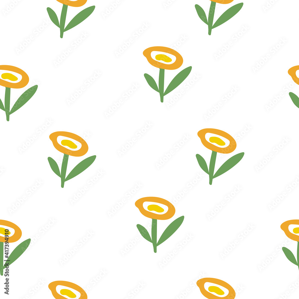 Spring or summer botanical seamless pattern. Stylized flowers, daisies or peonies. A theme of ecology and conservation. For paper, cover, fabric, gift wrap. Vector illustration