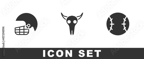Set American football helmet, Buffalo skull and Baseball icon. Vector.