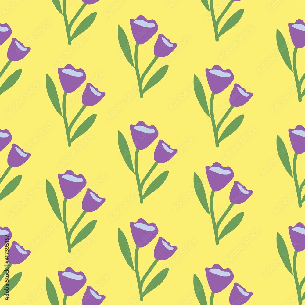 Spring or summer botanical seamless pattern. Delicate tulip flowers. ecology and conservation theme. For paper, cover, fabric, gift wrap. Vector illustration